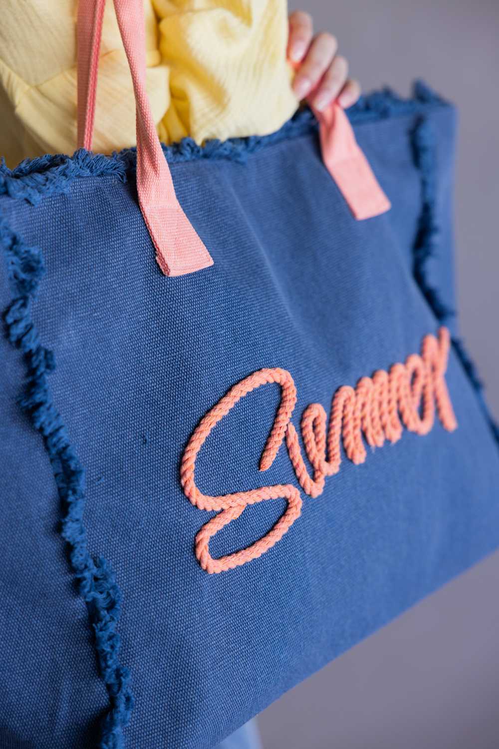 Summer Rope Canvas Tote Bag in Navy/Pink | TB0204-NV - Image 3