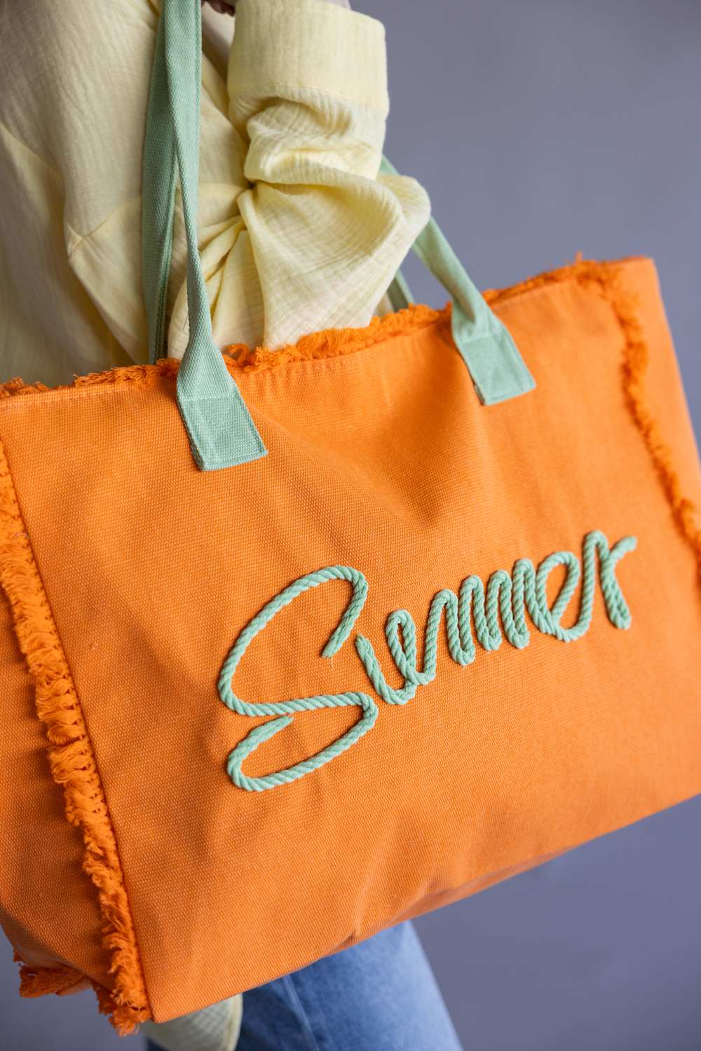 Summer Rope Canvas Tote Bag in Orange/Mint | TB0204-OR - Image 2