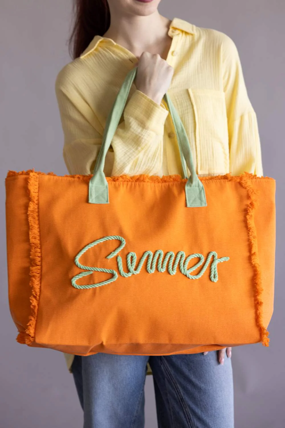 Summer Rope Canvas Tote Bag in Orange/Mint | TB0204-OR - Image 3
