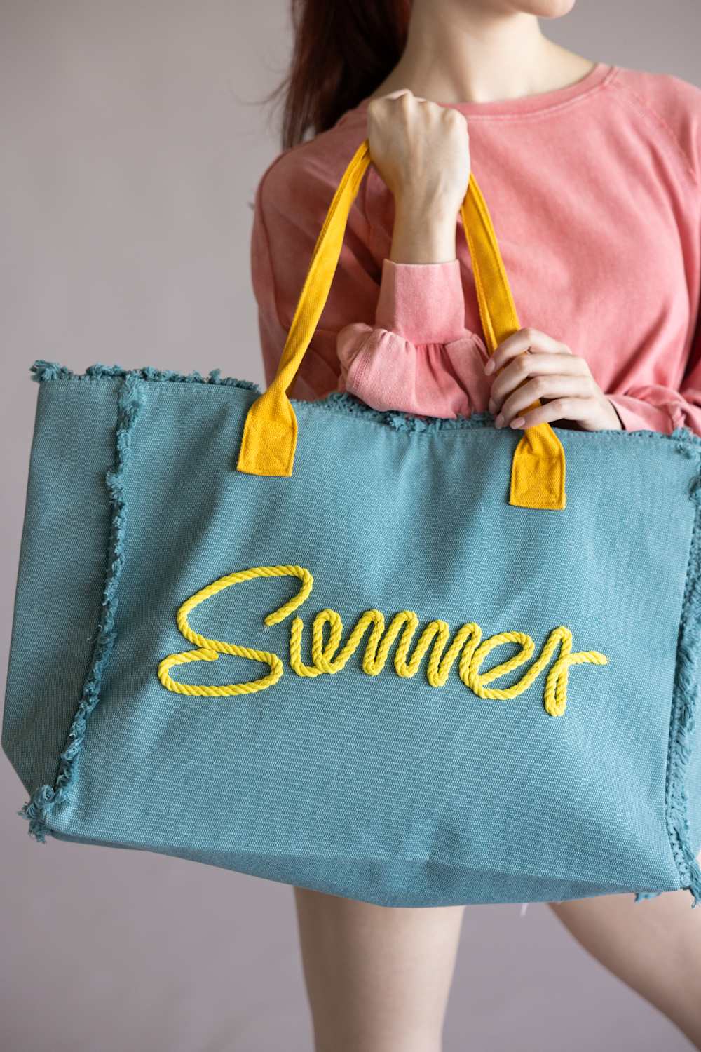 Summer Rope Canvas Tote Bag in Teal/Yellow | TB0204-TL - Image 2