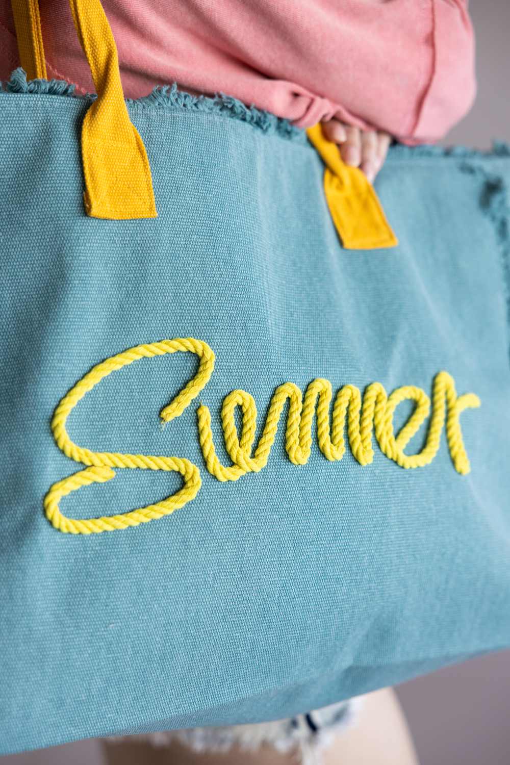 Summer Rope Canvas Tote Bag in Teal/Yellow | TB0204-TL - Image 3