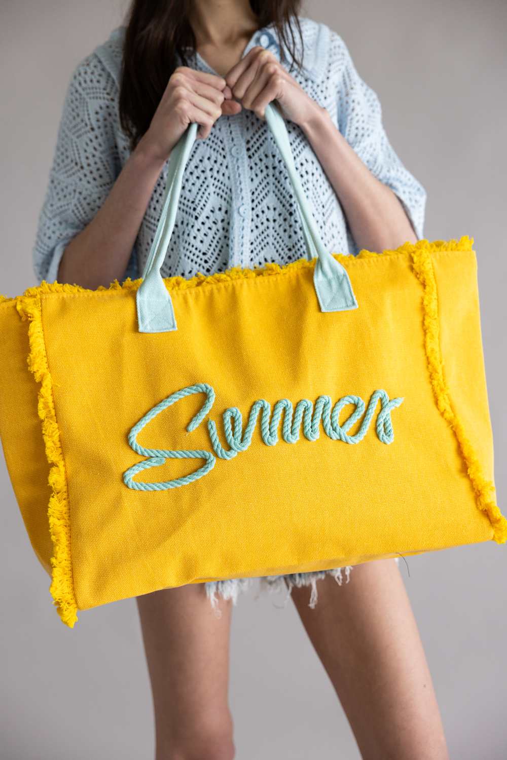 Summer Rope Canvas Tote Bag in Yellow/Blue | TB0204-YE
