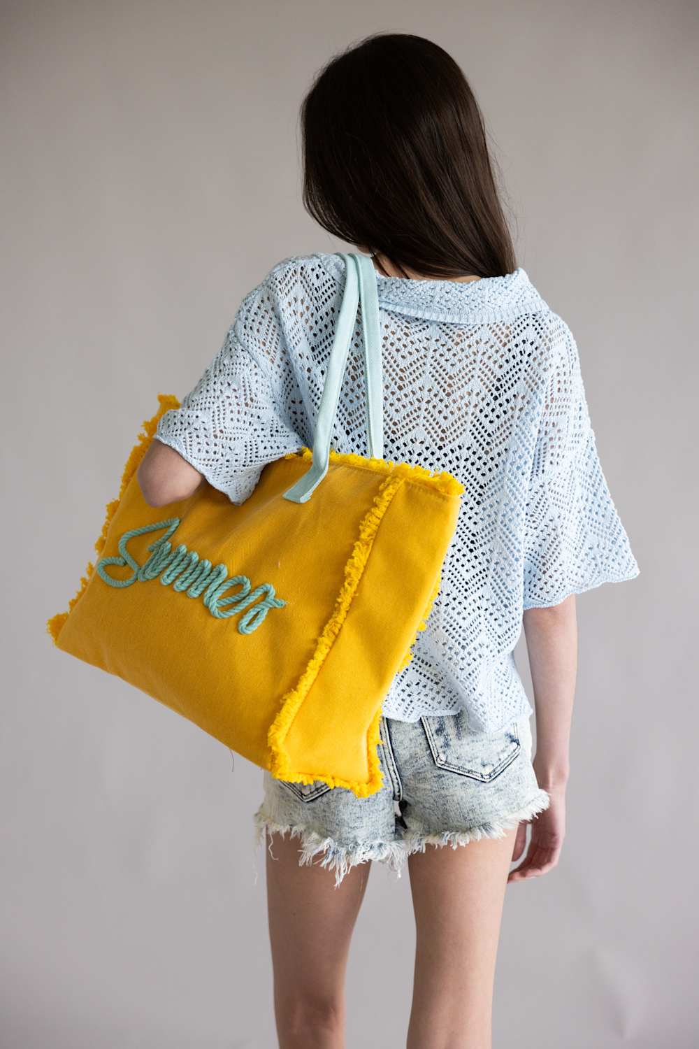 Summer Rope Canvas Tote Bag in Yellow/Blue | TB0204-YE - Image 5