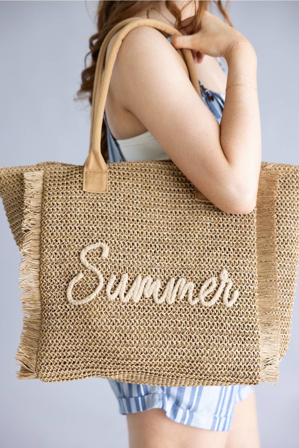 Summer Rope Straw Tote Bag in Tan  | TB0326-TAN - Image 3