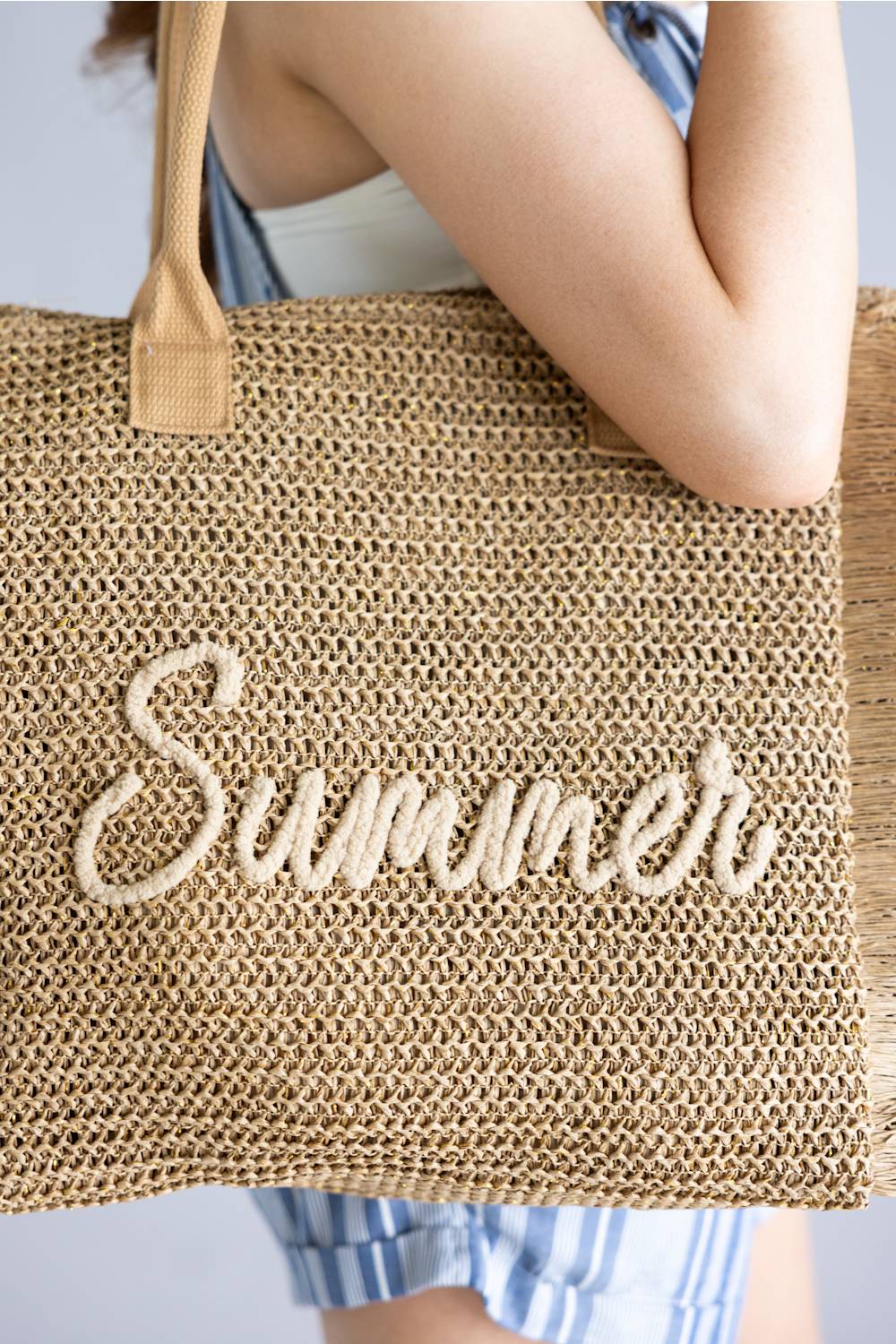Summer Rope Straw Tote Bag in Tan  | TB0326-TAN - Image 4