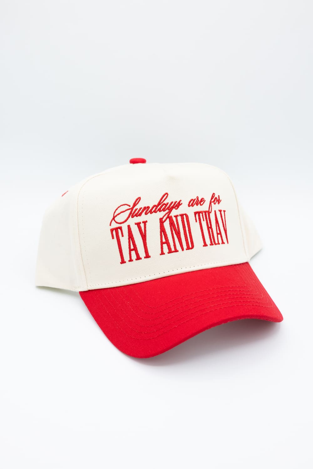 Sundays Are For Tay And Trav Trucker Hat for Women in Red/Tan | SUNDAYSAREFORTAYANDTAV - Image 2