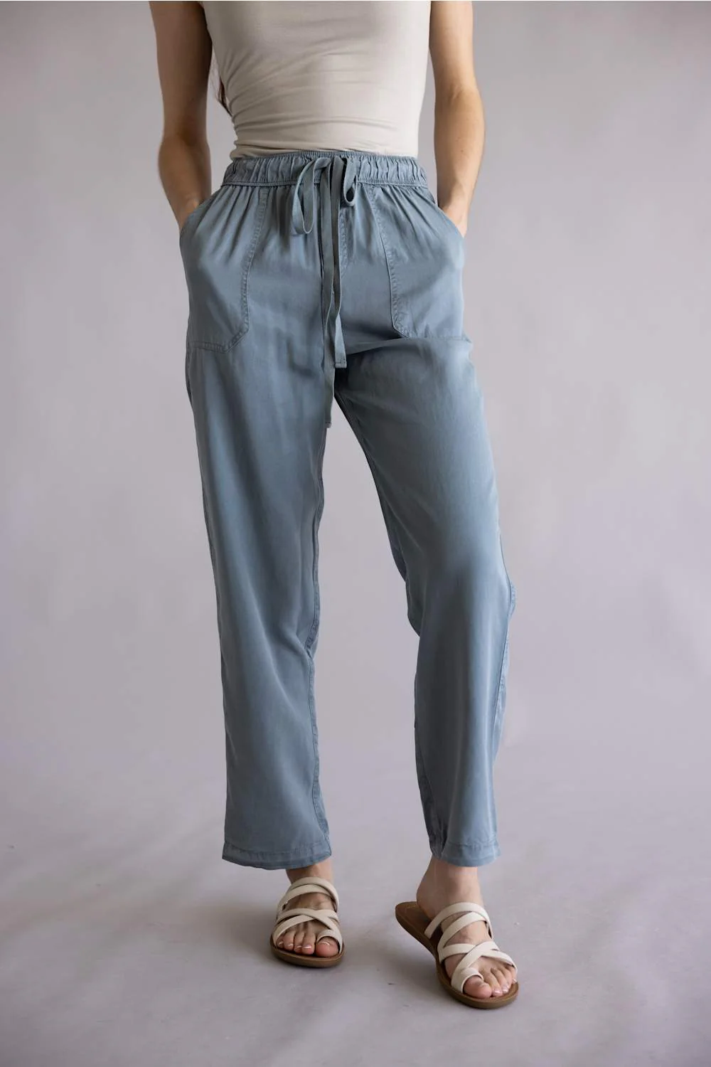 Tencel Drawstring Pants for Women in Blue | 42442-VINTAGEBLUE - Image 3