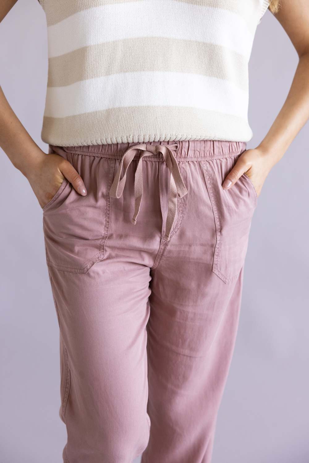 Tencel Drawstring Pants for Women in Mauve | 42442-SUMMERMAUVE - Image 2