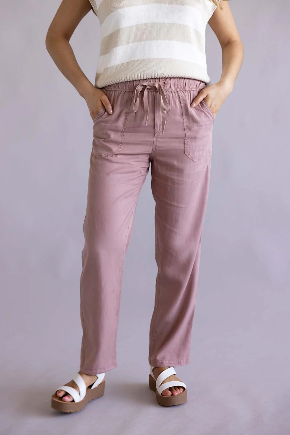 Tencel Drawstring Pants for Women in Mauve | 42442-SUMMERMAUVE - Image 5