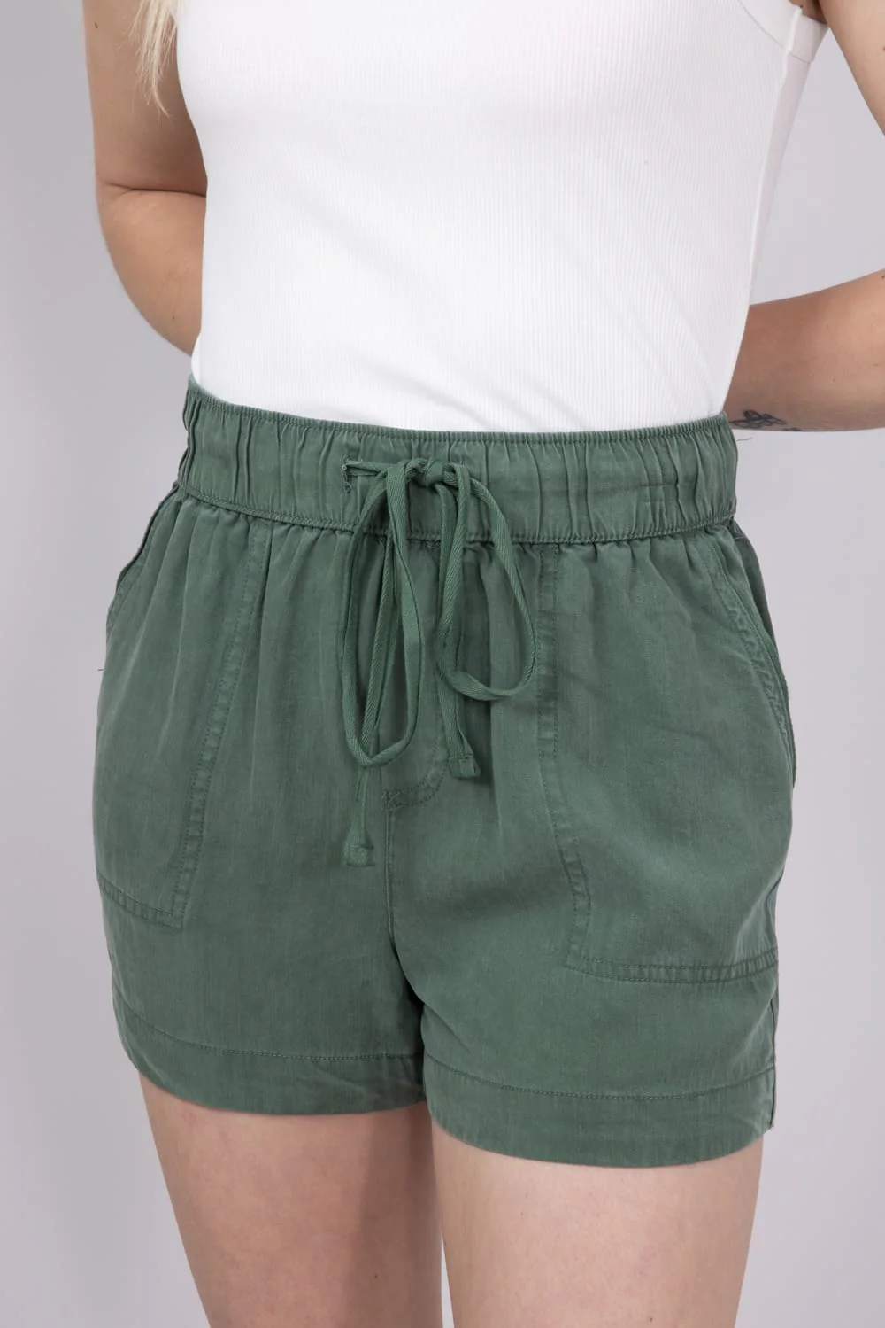 Tencel Drawstring Shorts for Women in Pine | 42589-PINE - Image 3