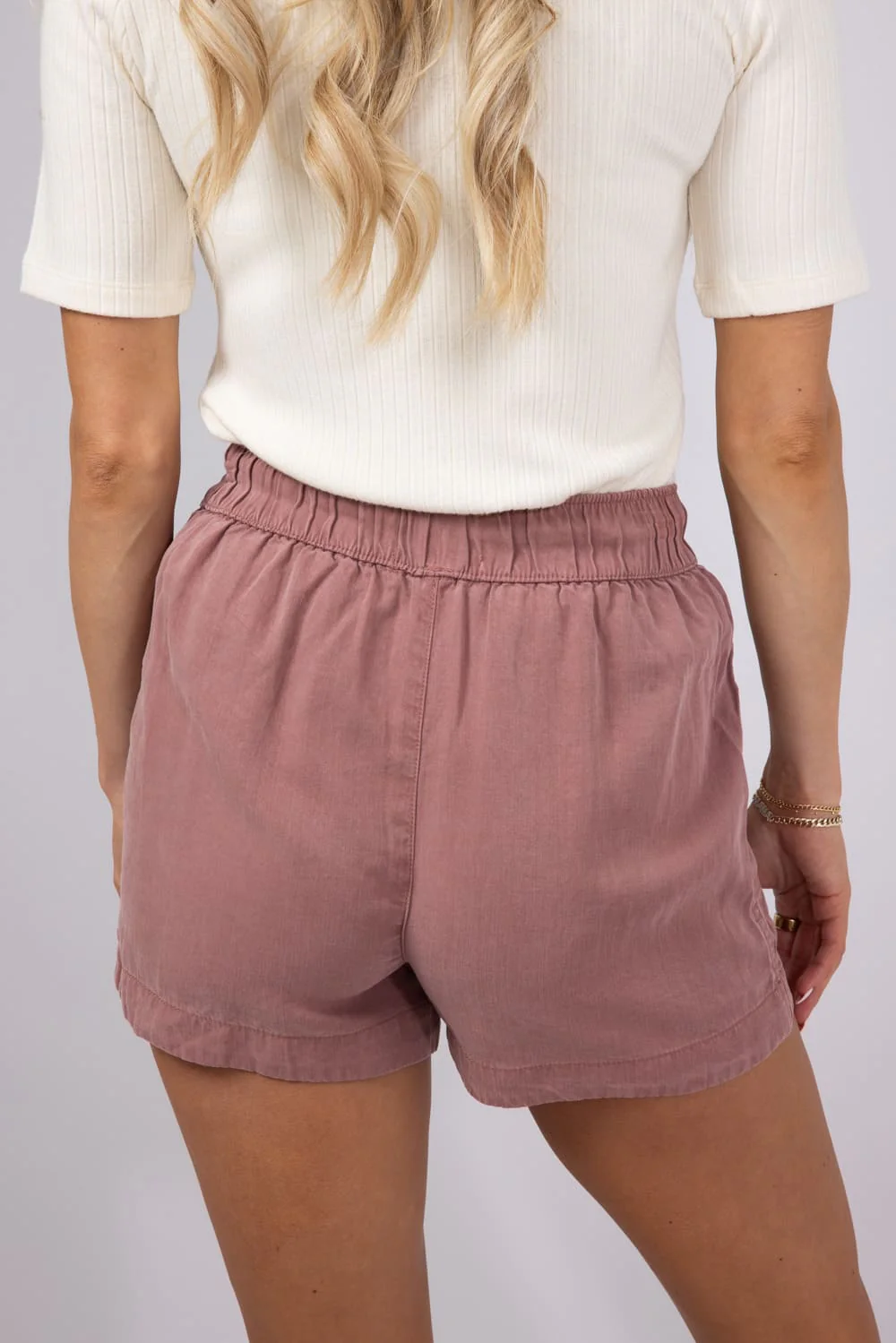 Tencel Drawstring Shorts for Women in Pink | 42589-MARSALA - Image 2