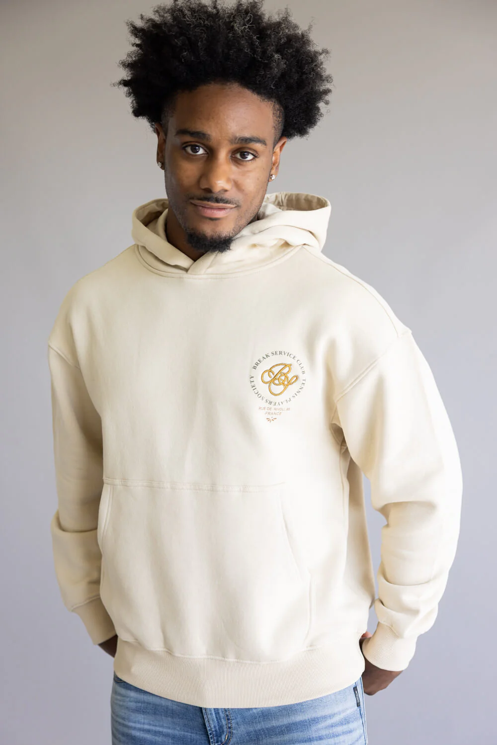 Denim & Flower Tennis Club Hoodie for Men in Sand | CSWS-C548 - Image 4