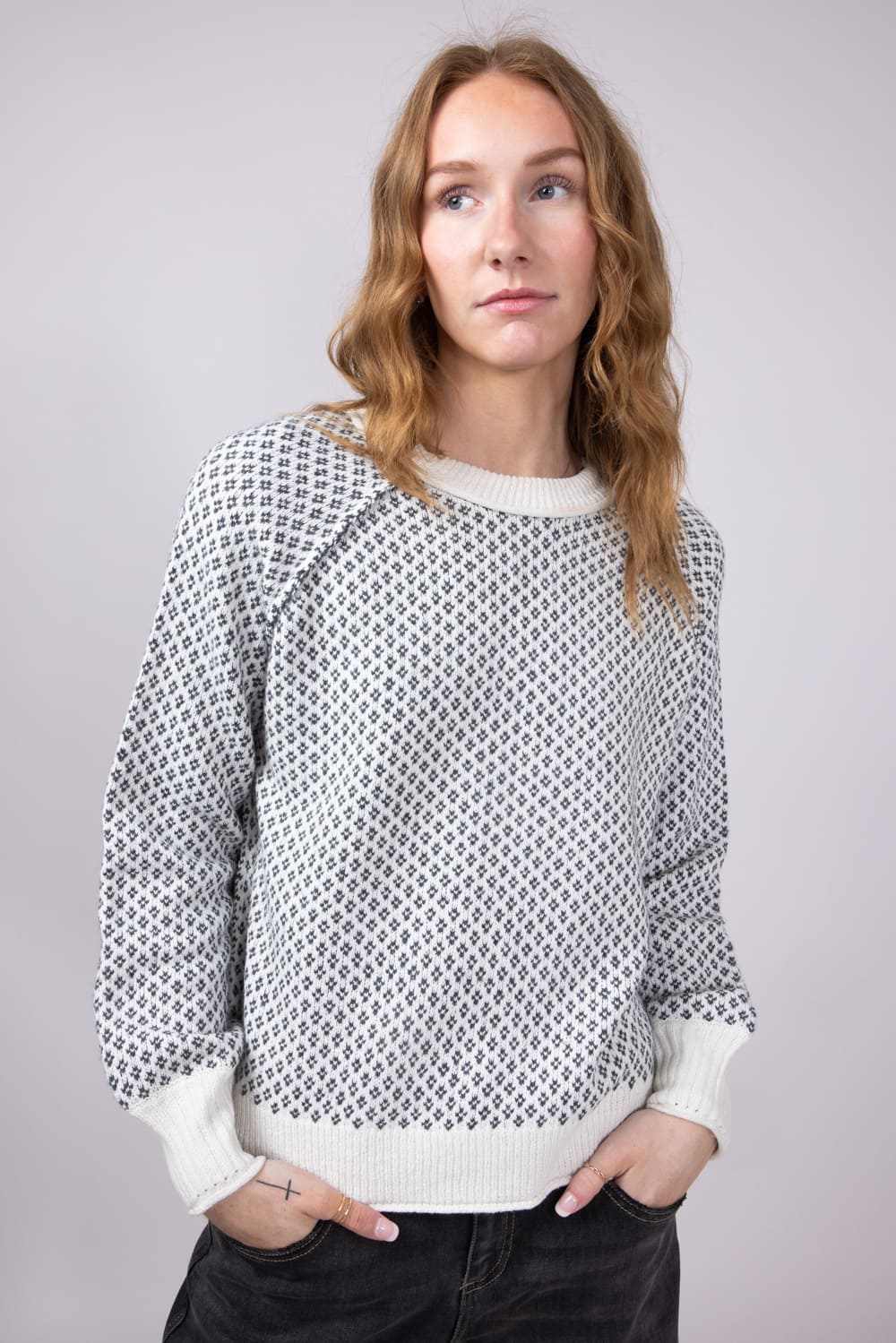 Textured Reglan Sleeve Sweater for Women in Charcoal | 54718-CHARCOAL - Image 3