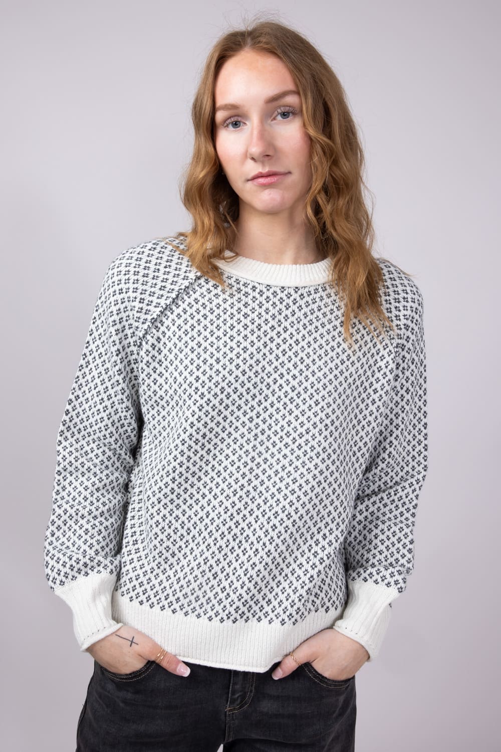 Textured Reglan Sleeve Sweater for Women in Charcoal | 54718-CHARCOAL - Image 5