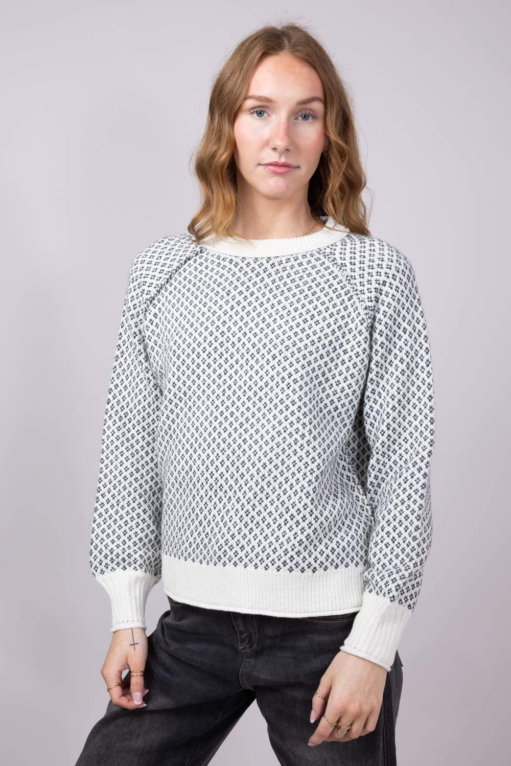 Textured Reglan Sleeve Sweater for Women in Charcoal | 54718-CHARCOAL - Image 7