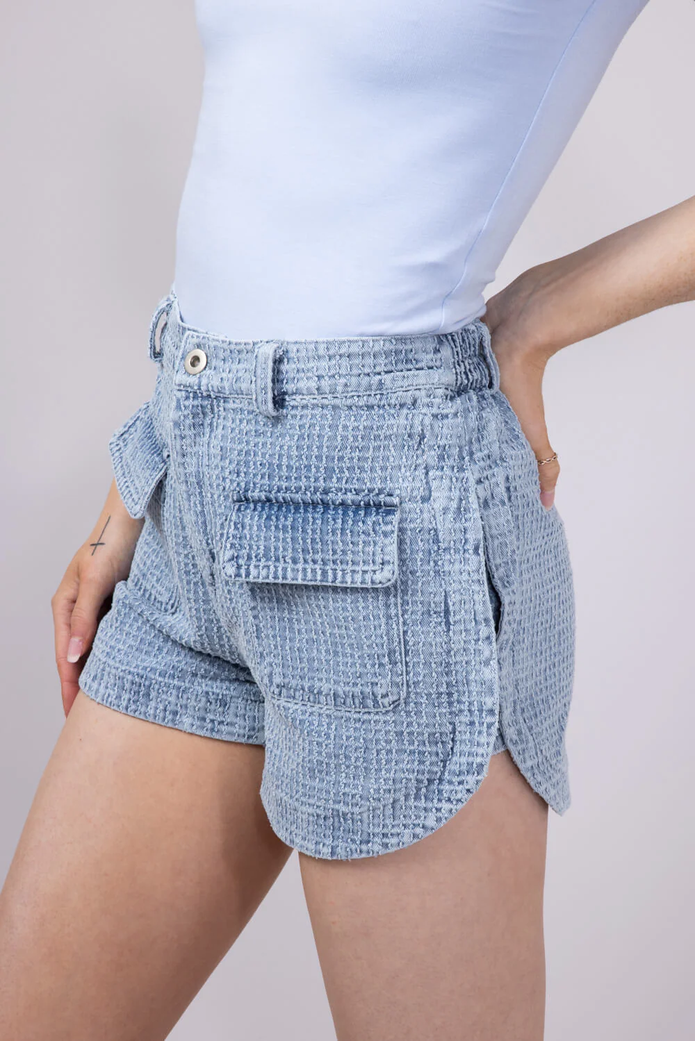 Textured Washed Denim Shorts for Women | NP70452-LTINDIGO - Image 4