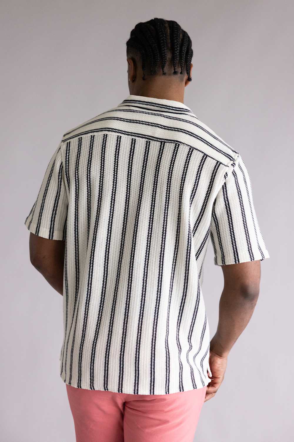 Textured Woven Button Up Shirt for Men in Cream/Black | 7PW7532M-CREAM - Image 3