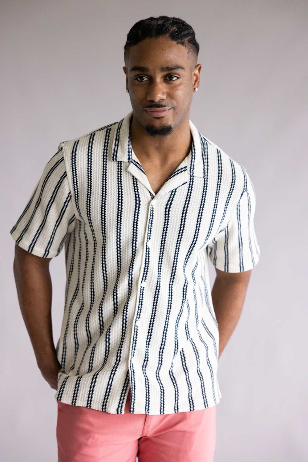 Textured Woven Button Up Shirt for Men in Cream/Black | 7PW7532M-CREAM - Image 5