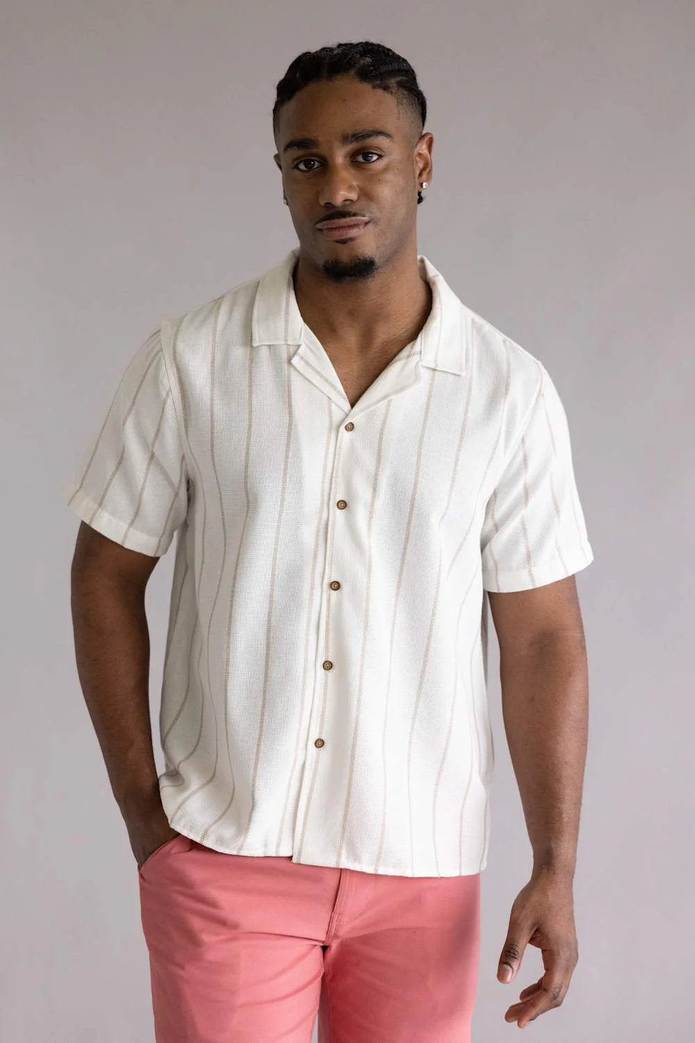 Textured Woven Button Up Shirt for Men in Ecru | 8PW7056M-ECRU - Image 2