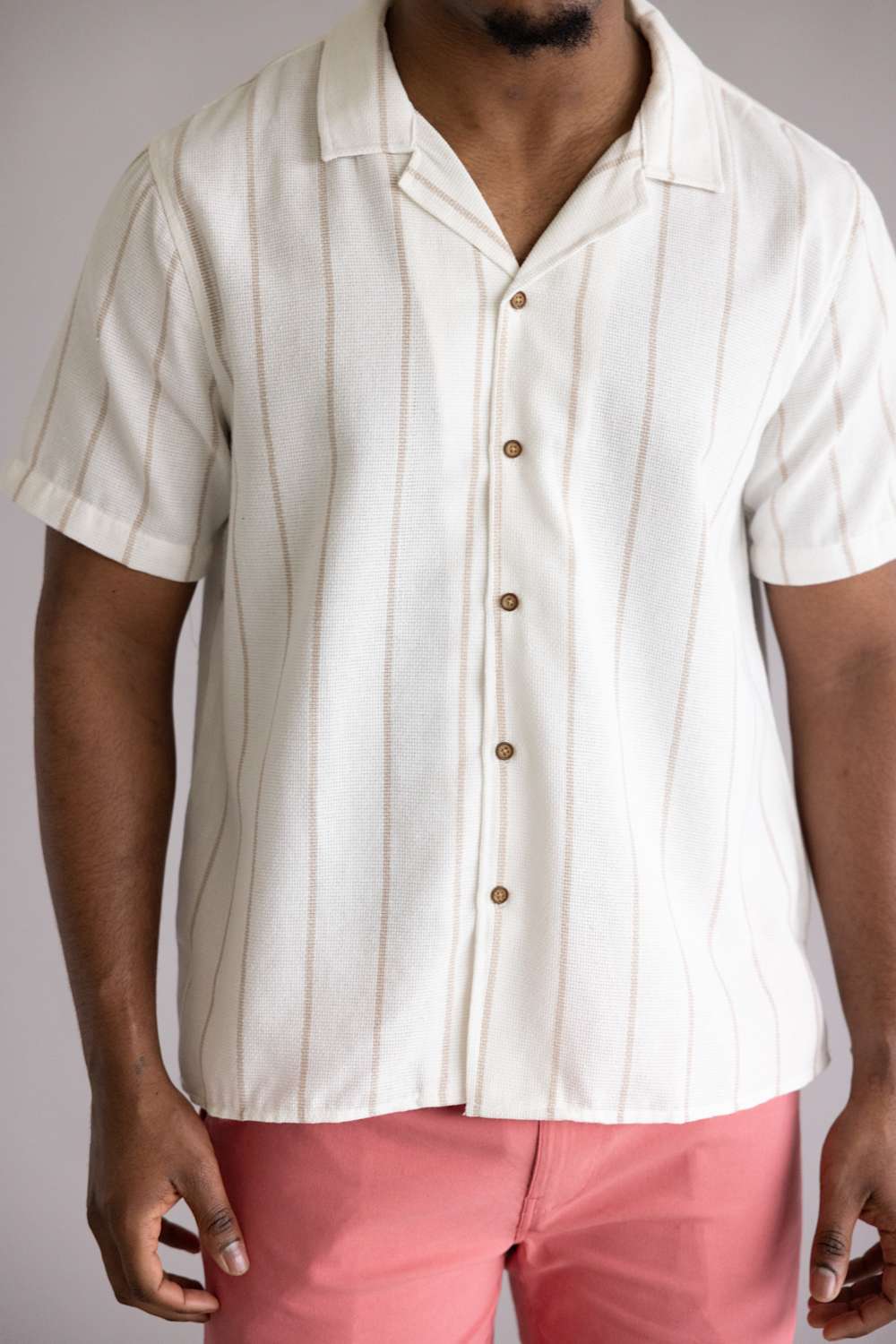 Textured Woven Button Up Shirt for Men in Ecru | 8PW7056M-ECRU - Image 3