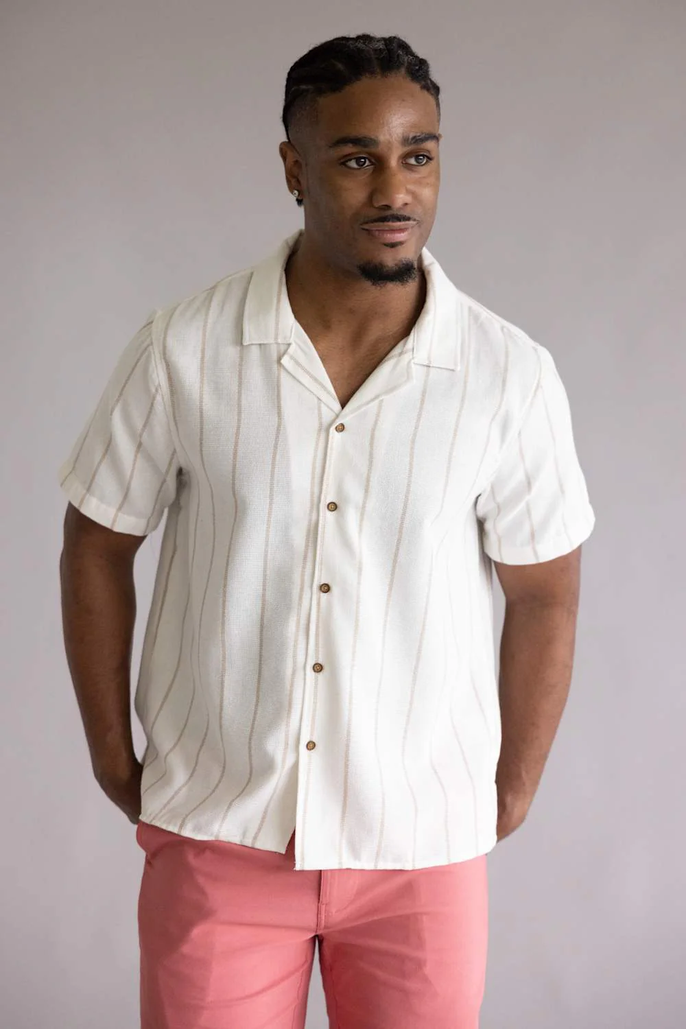 Textured Woven Button Up Shirt for Men in Ecru | 8PW7056M-ECRU - Image 5