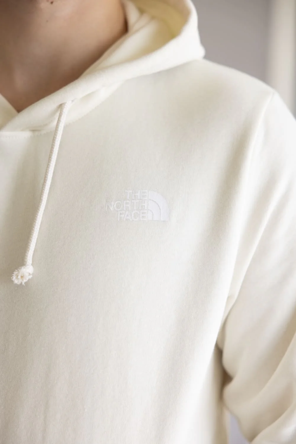 The North Face Evolution Box Logo Hoodie for Men in White Dune | NF0A8CWP-QLI - Image 3