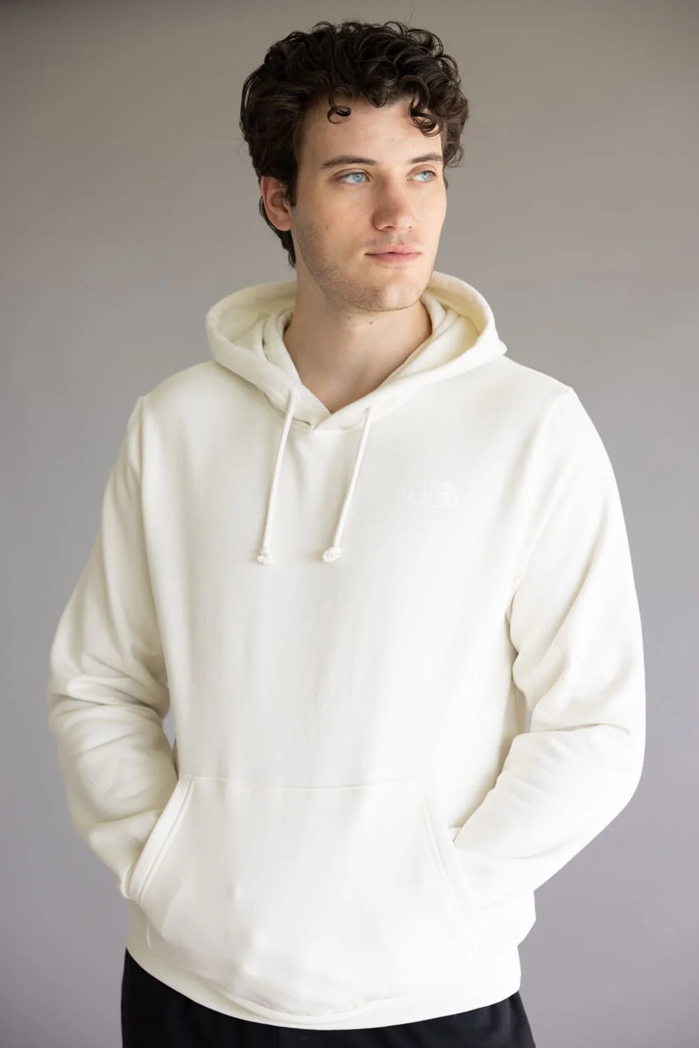The North Face Evolution Box Logo Hoodie for Men in White Dune | NF0A8CWP-QLI - Image 5