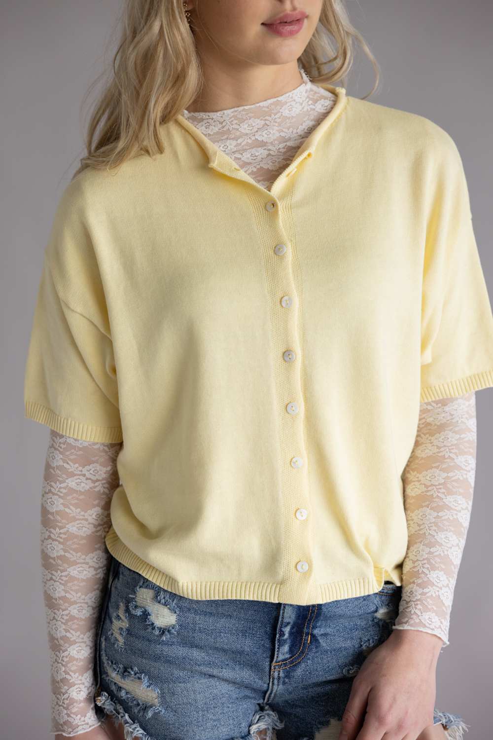 Things Between Half Sleeve Toby Cardigan for Women in Butter Yellow | TBW13717-BTR - Image 2