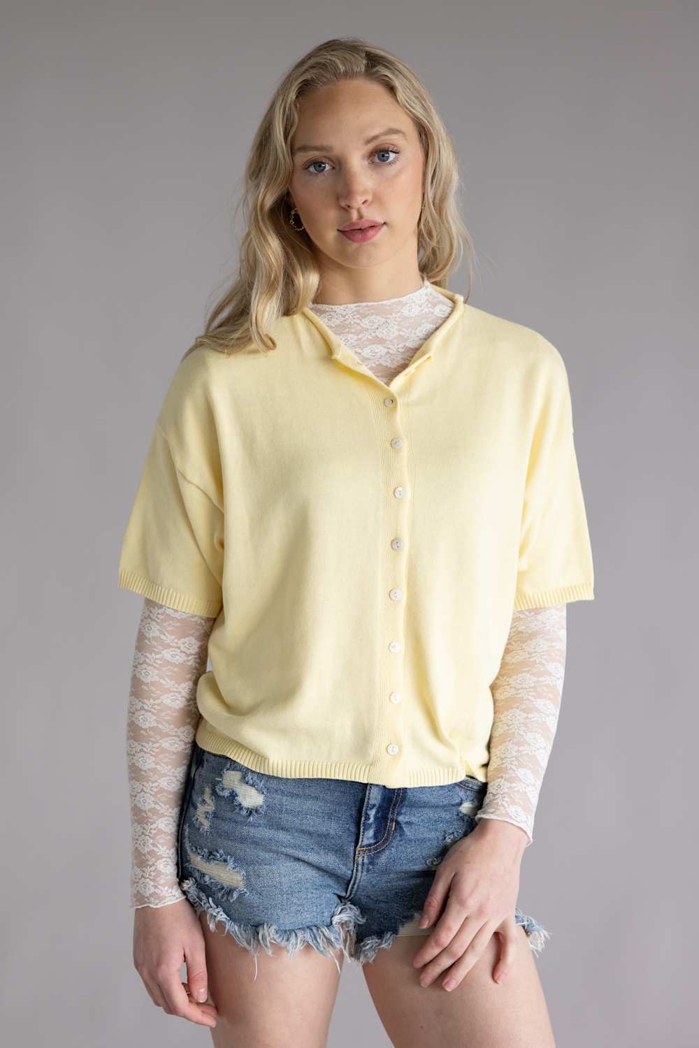 Things Between Half Sleeve Toby Cardigan for Women in Butter Yellow | TBW13717-BTR - Image 3
