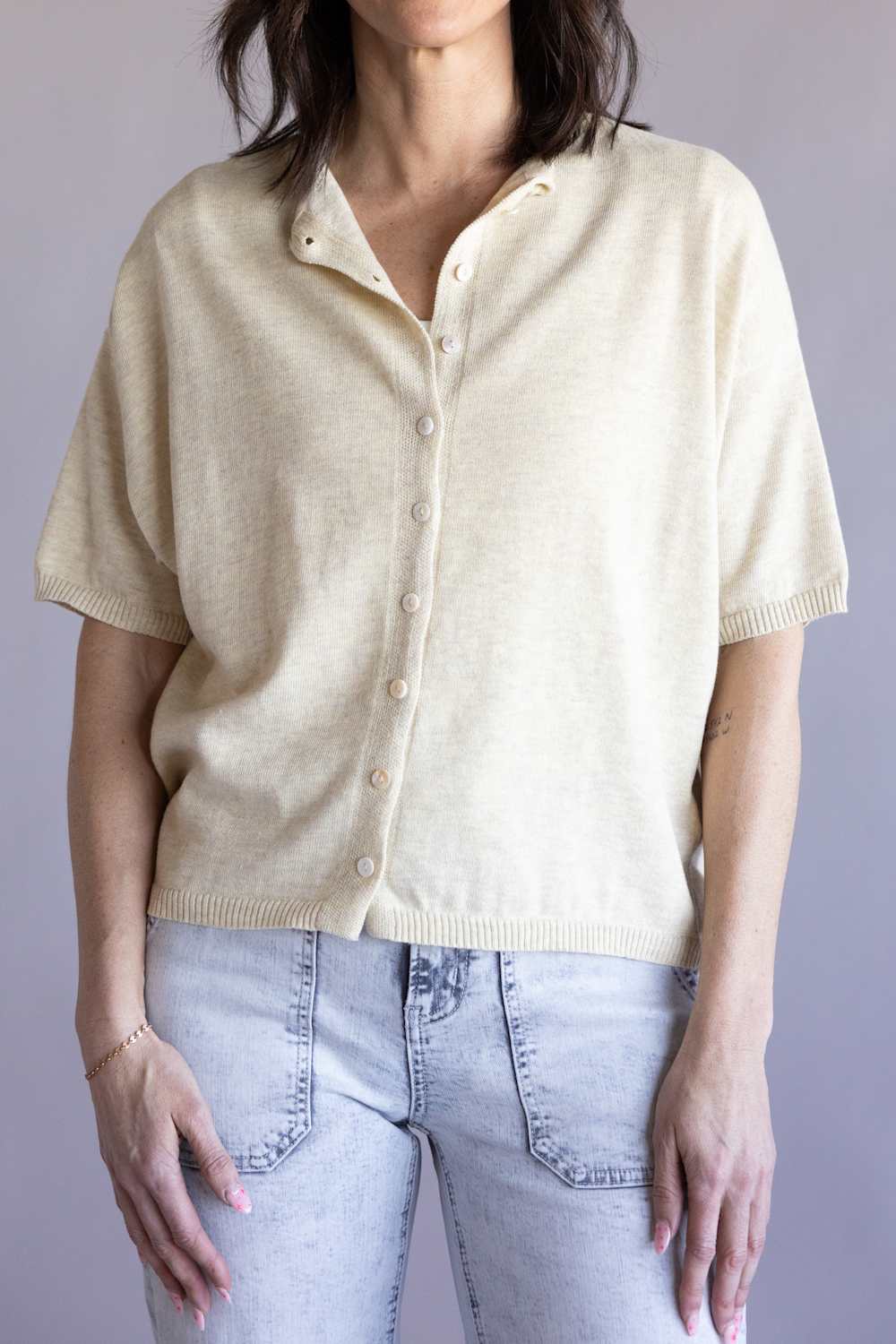Things Between Half Sleeve Toby Cardigan for Women in Oatmeal | TBW13717-OAT - Image 2