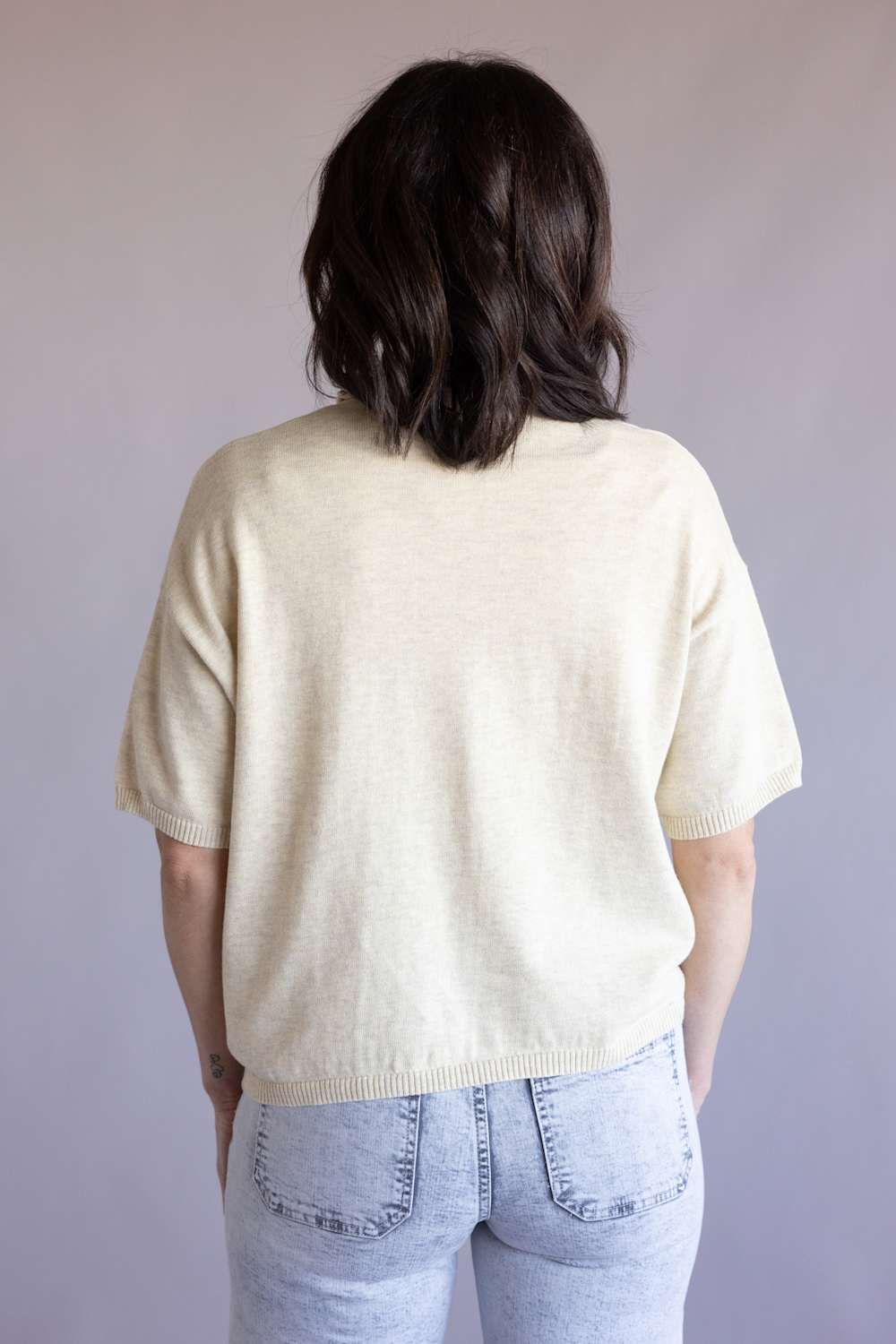 Things Between Half Sleeve Toby Cardigan for Women in Oatmeal | TBW13717-OAT - Image 3