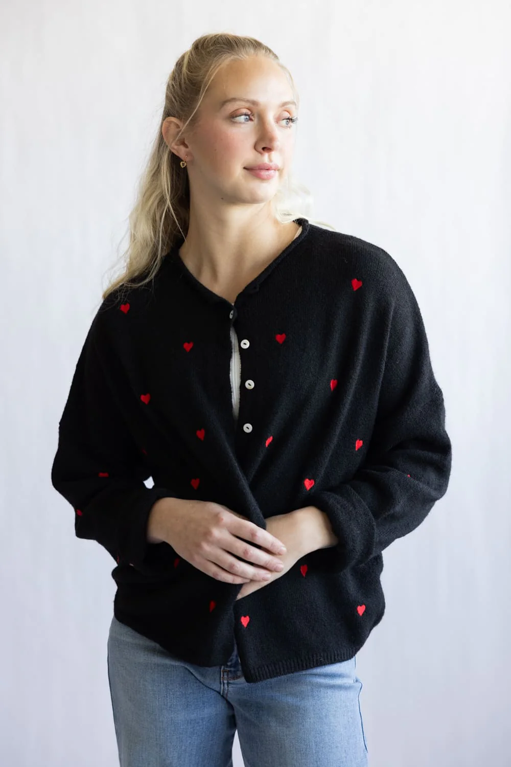 Things Between Heart Piper Cardigan for Women in Black | TBW13321-BLKRED - Image 3