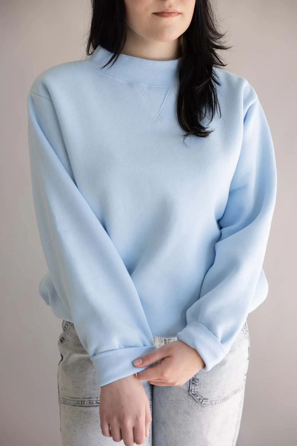 Things Between Mock Neck Pullover for Women in Baby Blue | TBT14112-BBLU - Image 2