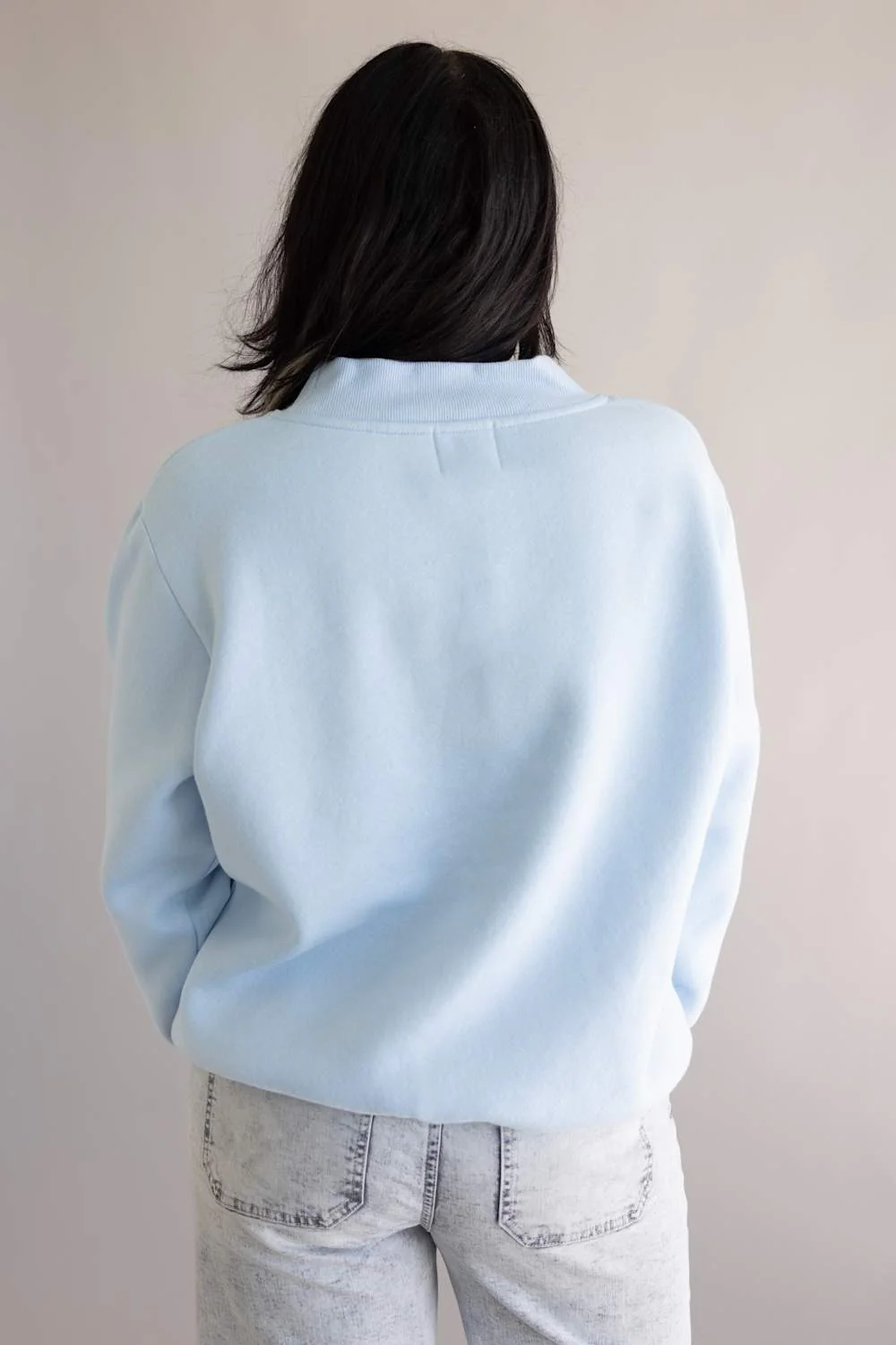 Things Between Mock Neck Pullover for Women in Baby Blue | TBT14112-BBLU - Image 3