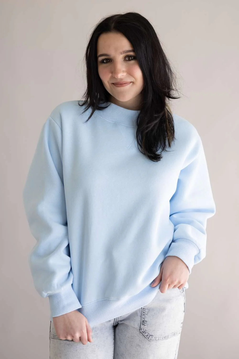 Things Between Mock Neck Pullover for Women in Baby Blue | TBT14112-BBLU - Image 4