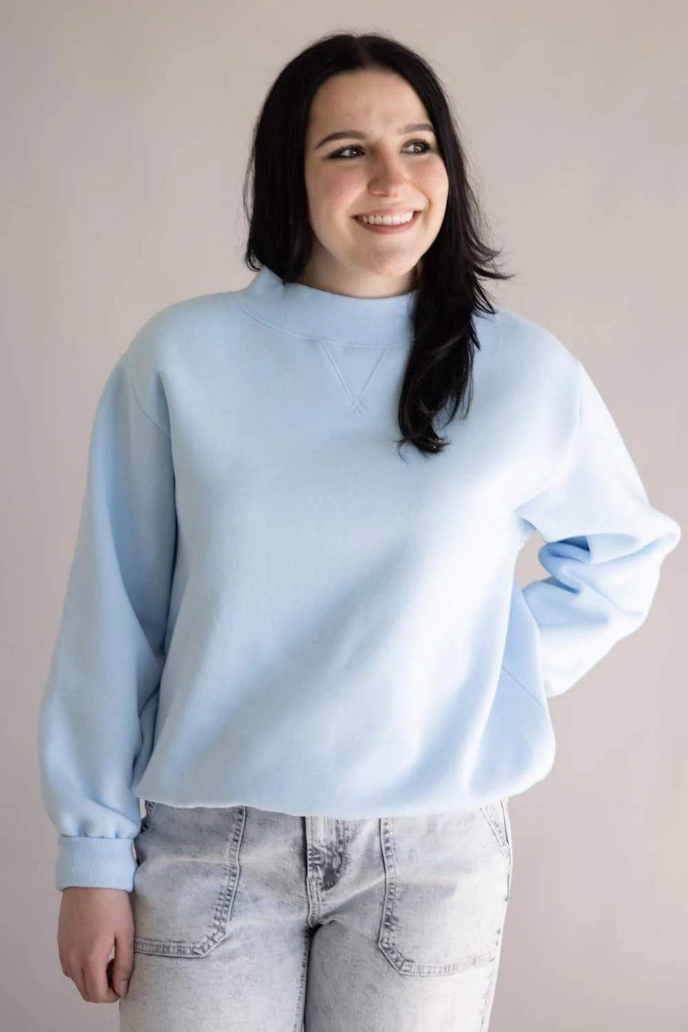 Things Between Mock Neck Pullover for Women in Baby Blue | TBT14112-BBLU - Image 5
