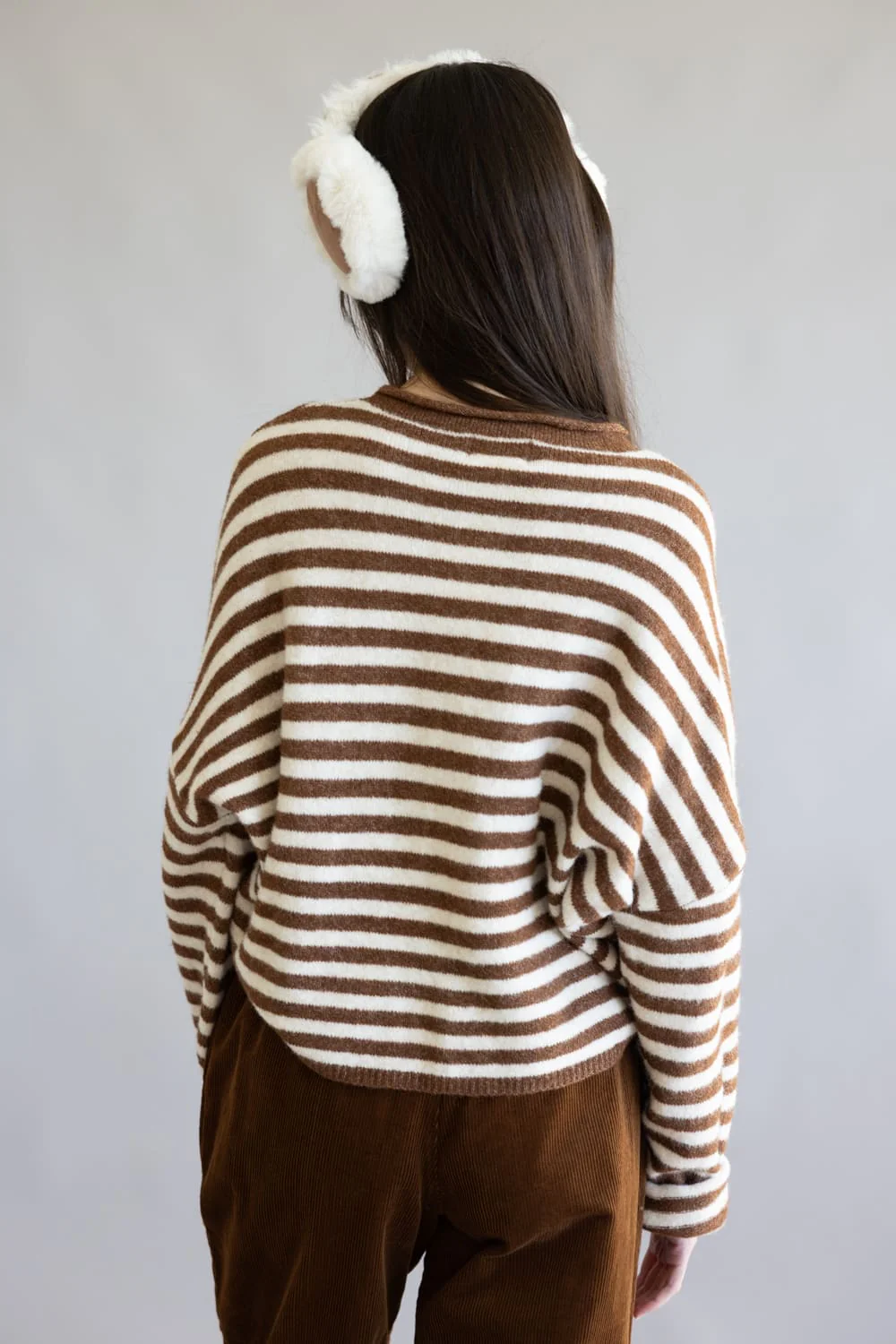 Things Between Piper Cardigan for Women in Brown Stripe | TBW1223-IRYBRN - Image 5