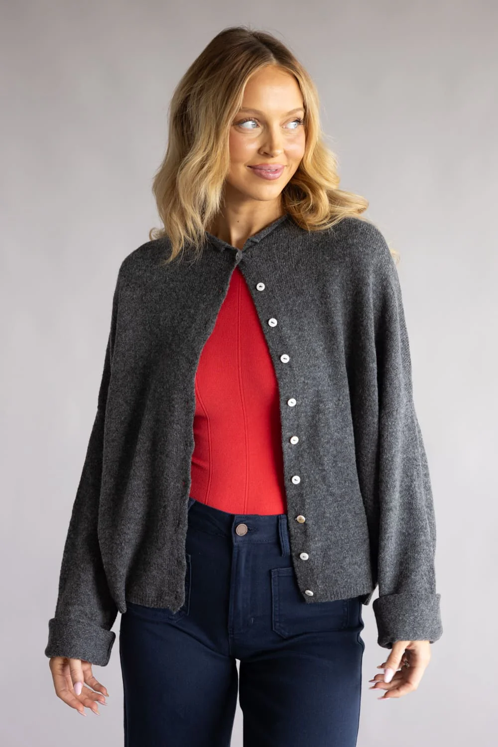 Things Between Piper Cardigan for Women in Charcoal | TBW237-CHC - Image 2