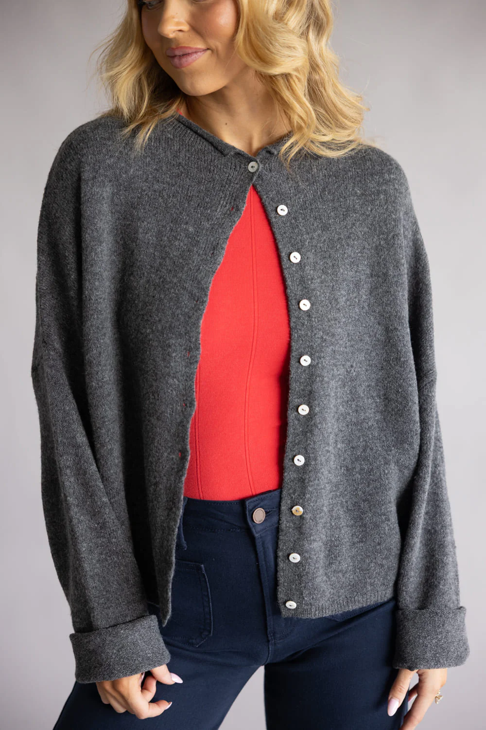 Things Between Piper Cardigan for Women in Charcoal | TBW237-CHC - Image 3