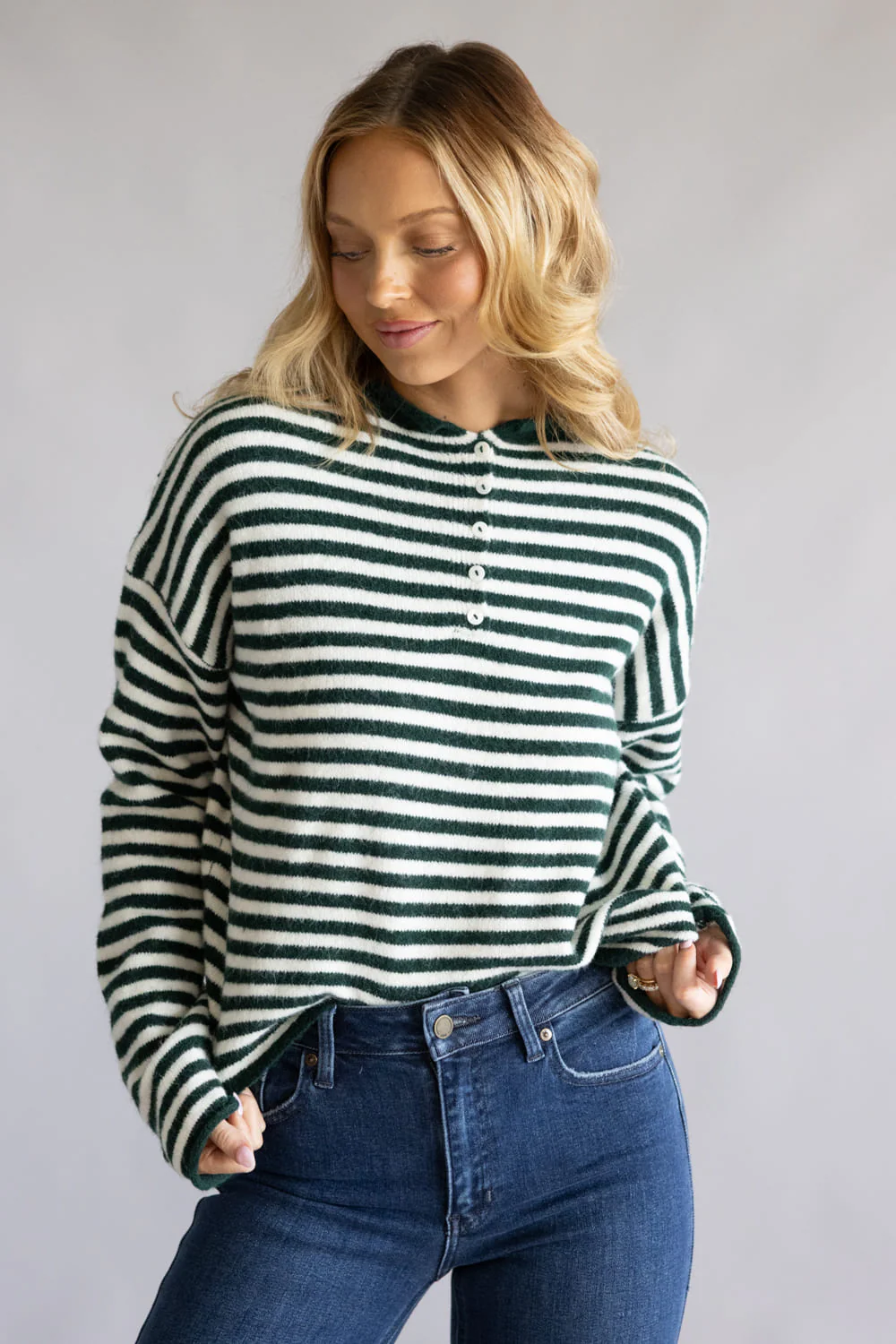 Things Between Piper Henley Shirt for Women in Forest Green Stripe | TBW14174-GRN - Image 4