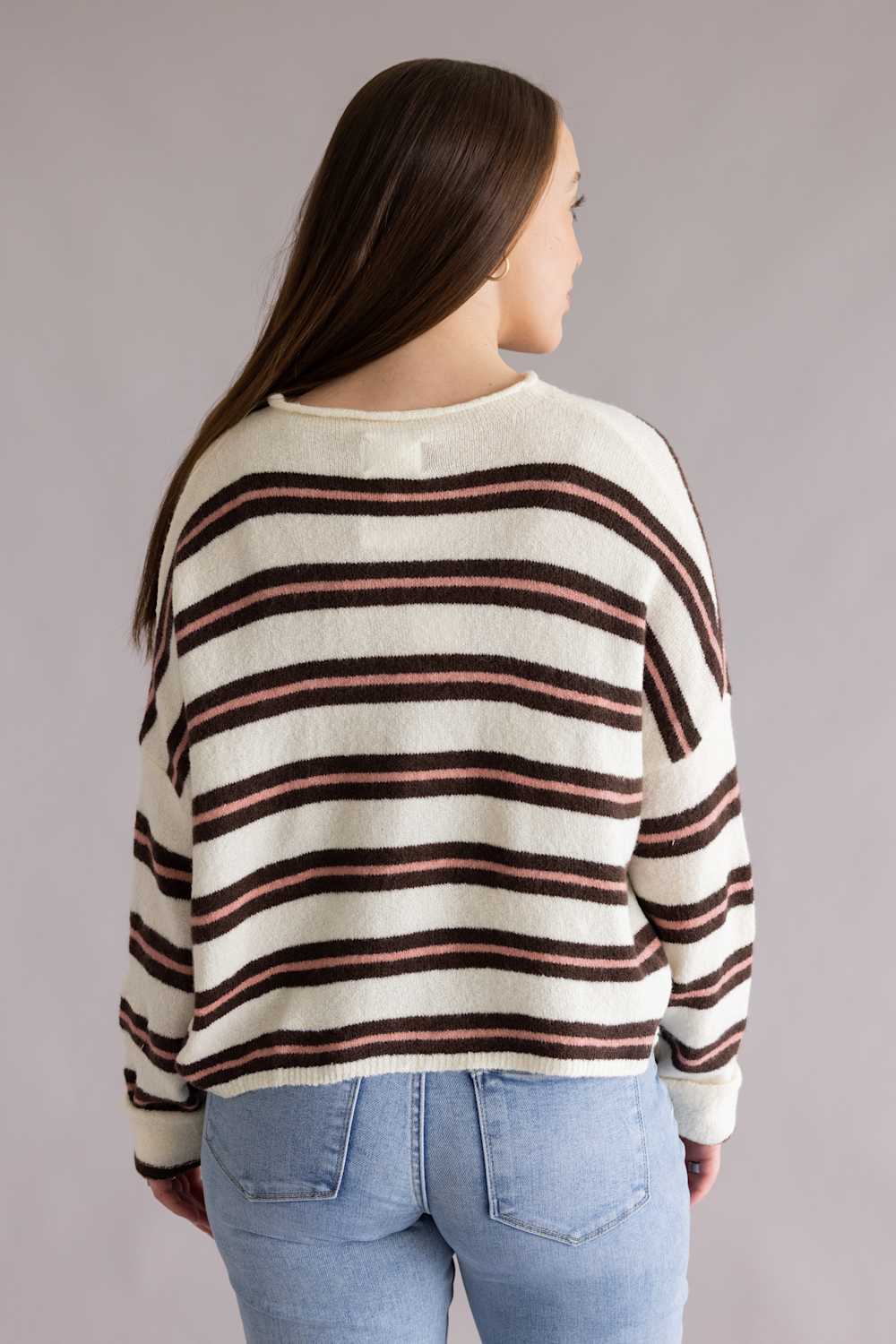 Things Between Varsity Striped Piper Cardigan for Women in Ivory | TBW14574-IRY - Image 2