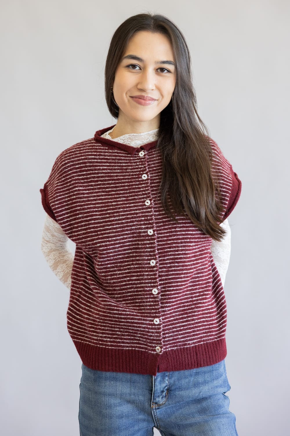 Things Between Stripe Piper Vest for Women in Wine | TBW13703-WIN - Image 3