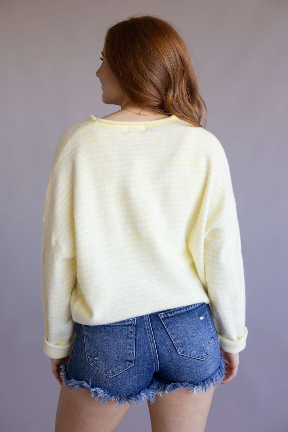 Things Between Striped Piper Cardigan for Women in Butter | TBW13418-BTR - Image 2