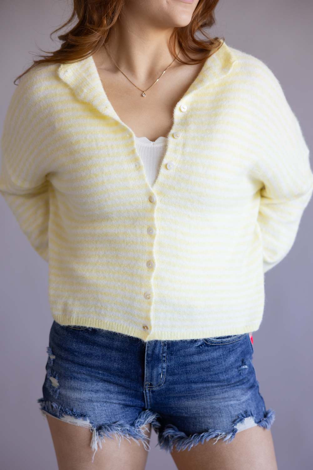 Things Between Striped Piper Cardigan for Women in Butter | TBW13418-BTR - Image 3