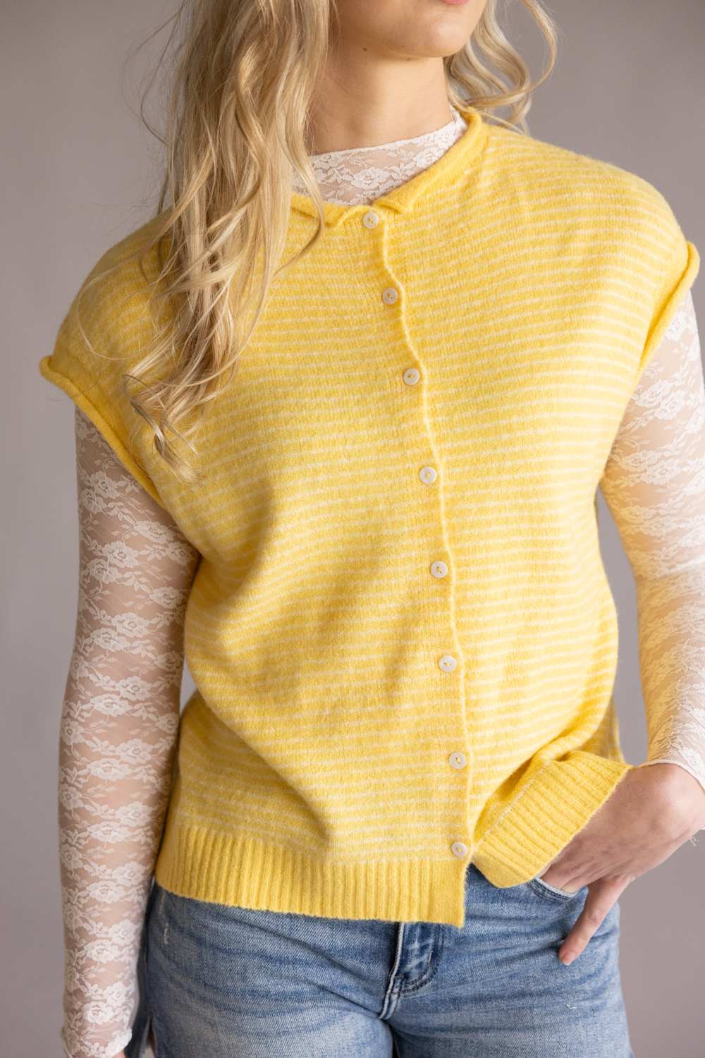 Things Between Piper Vest for Women in Butter Stripe | TBW13703-BTR - Image 2