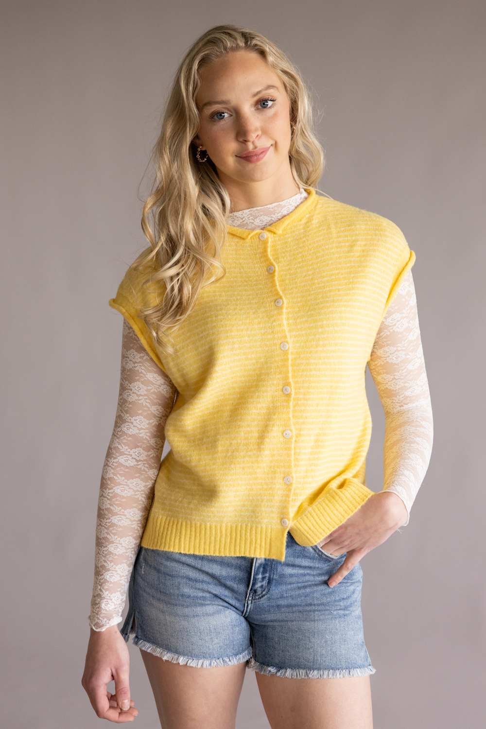 Things Between Piper Vest for Women in Butter Stripe | TBW13703-BTR - Image 4