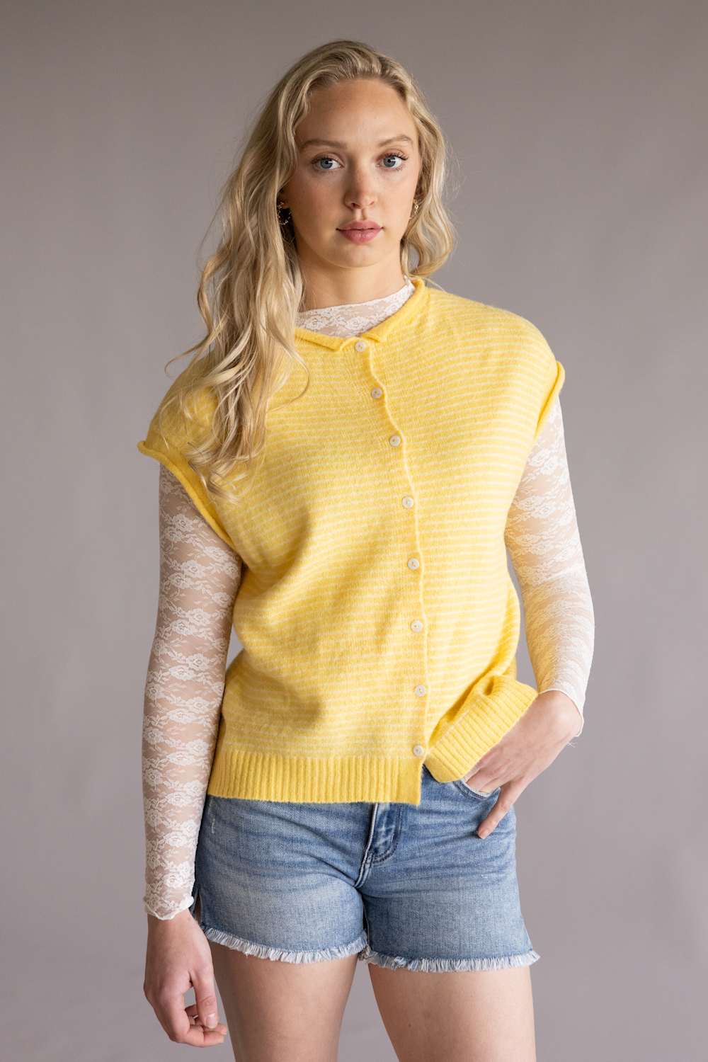 Things Between Piper Vest for Women in Butter Stripe | TBW13703-BTR - Image 5