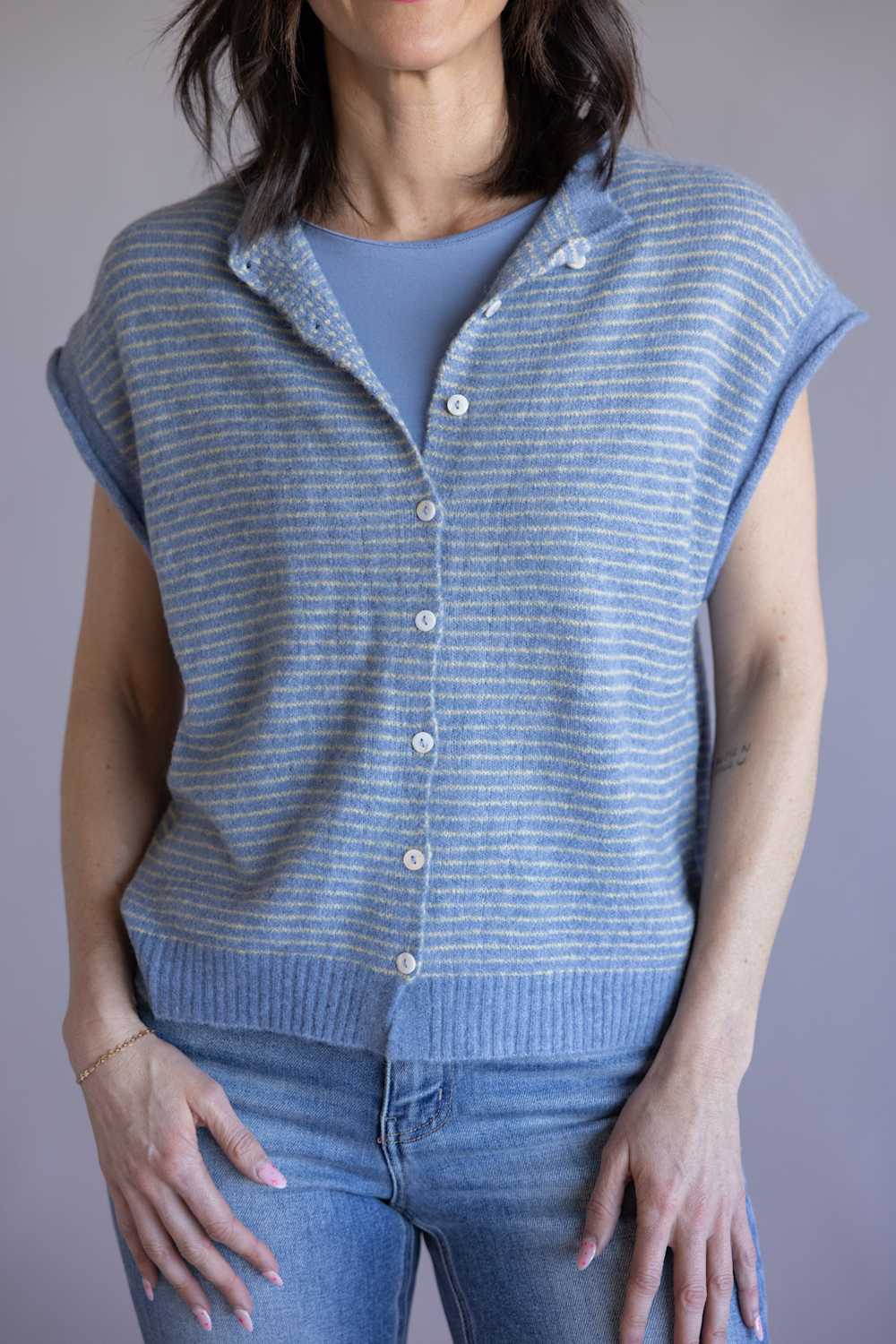 Things Between Piper Vest for Women in Dusty Blue Stripe | TBW13703-DBLU - Image 2