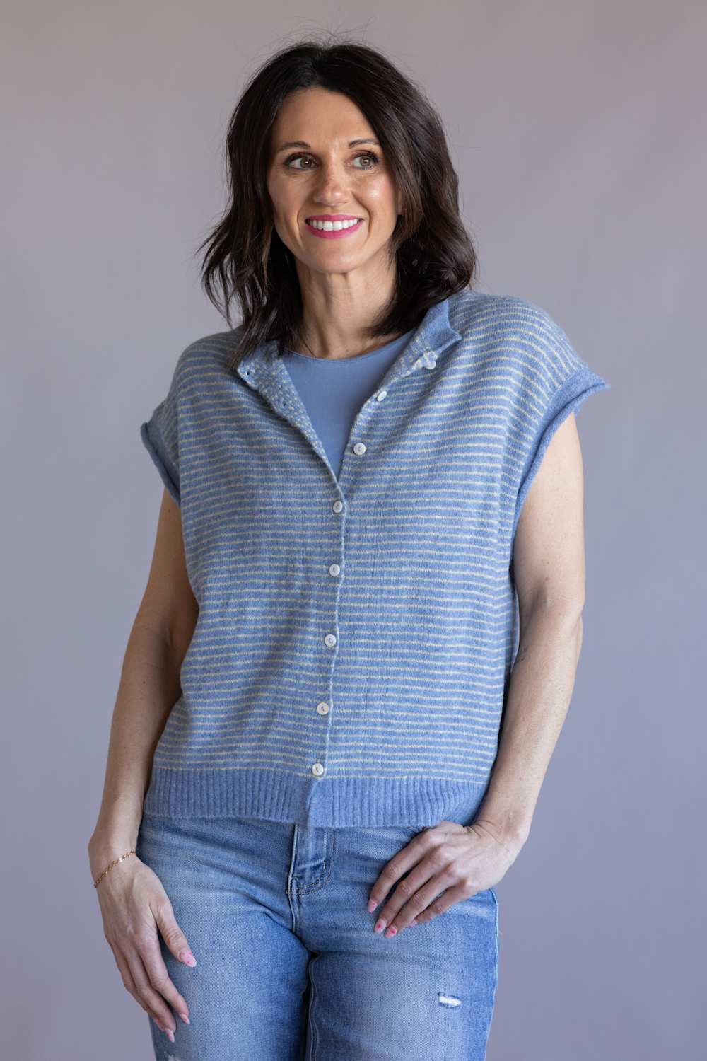 Things Between Piper Vest for Women in Dusty Blue Stripe | TBW13703-DBLU - Image 4