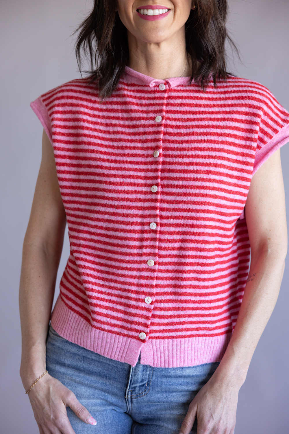 Things Between Piper Vest for Women in Pink Stripe | TBW14508-PNK - Image 2